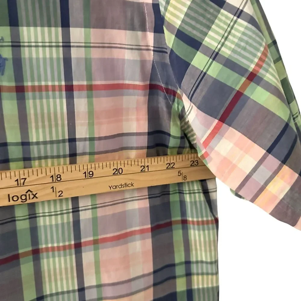 Ralph Lauren Classic Fit Pastel Pink,‎ Blue, Green Plaid Button Up Shirt Size L